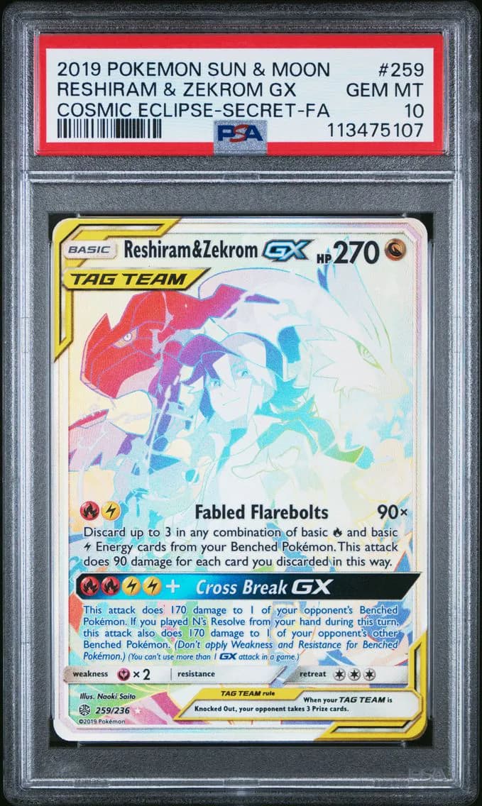Full Art/Reshiram & Zekrom GX, PSA 10