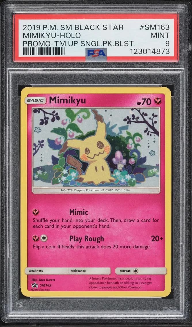 Pokemon Sun & Moon Black Star Promo Team Up Holo Mimikyu #SM163, PSA 9