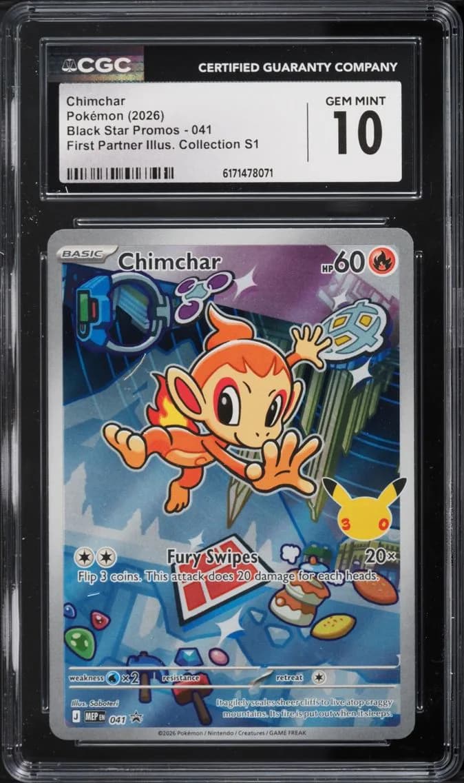 Pokemon Mega Evolution Promo First Partner Illustration S1 Full Art Chimchar #41, CGC 10
