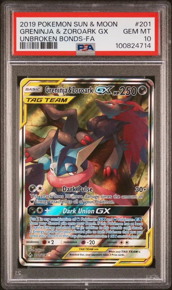 Full Art/Greninja & Zoroark GX, PSA 10