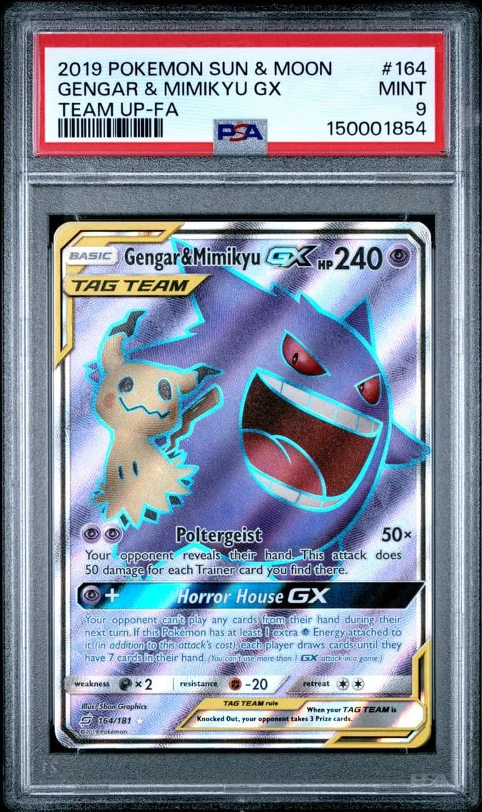 Full Art/Gengar & Mimikyu GX, PSA 9