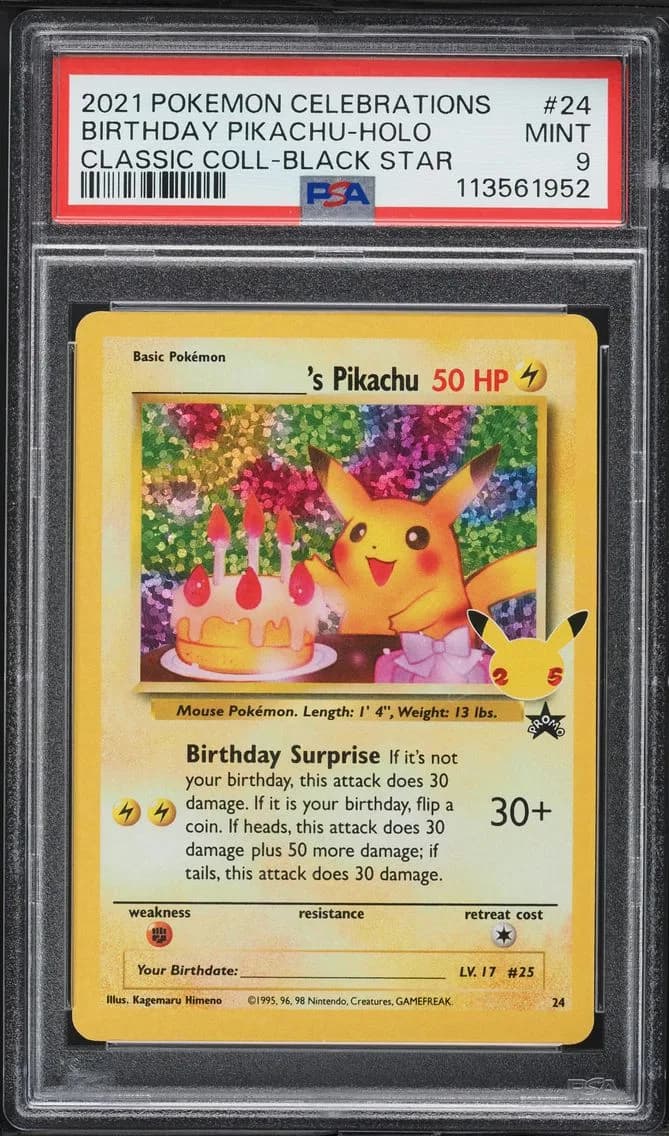 Birthday Pikachu-Holo, PSA 9