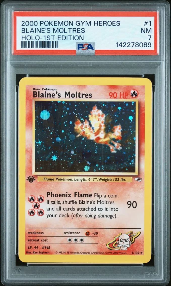 Blaine's Moltres Holo-1st Edition, PSA 7