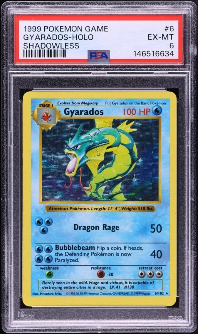 Pokemon Base Set Shadowless Holo Gyarados #6, PSA 6