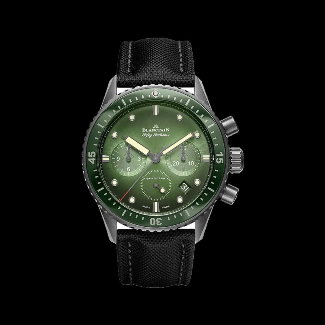 Blancpain Fifty Fathoms Bathyscaphe Chronographe Flyback Ceramic 43.6mm - Green on Sail-canvas Strap, TEDDY BALDASSARRE 10