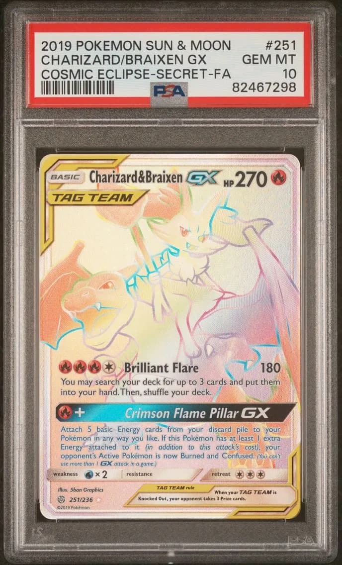 Full Art/Charizard & Braixen GX, PSA 10