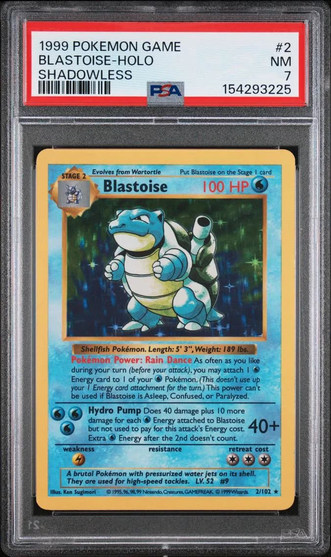 Blastoise-Holo Shadowless, PSA 7