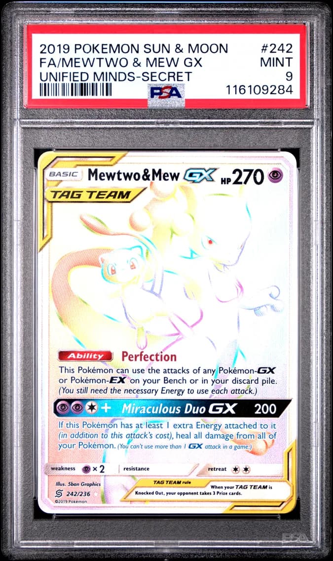 Full Art/Mewtwo & Mew GX, PSA 9