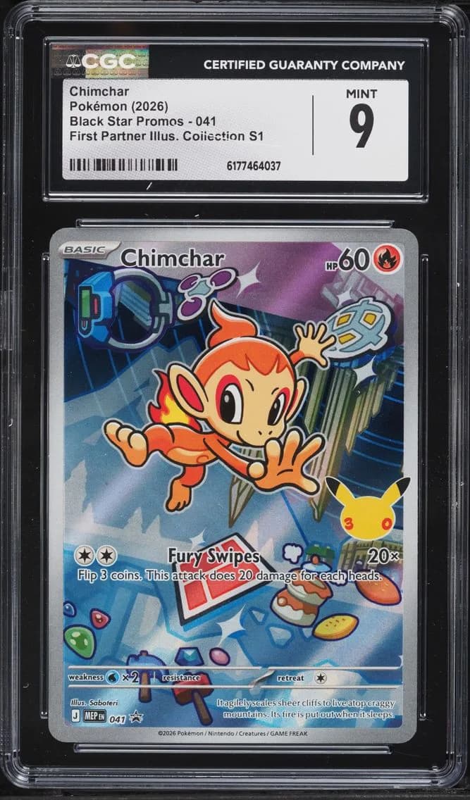 Pokemon Mega Evolution Promo First Partner S1 Full Art Chimchar #41, CGC 9
