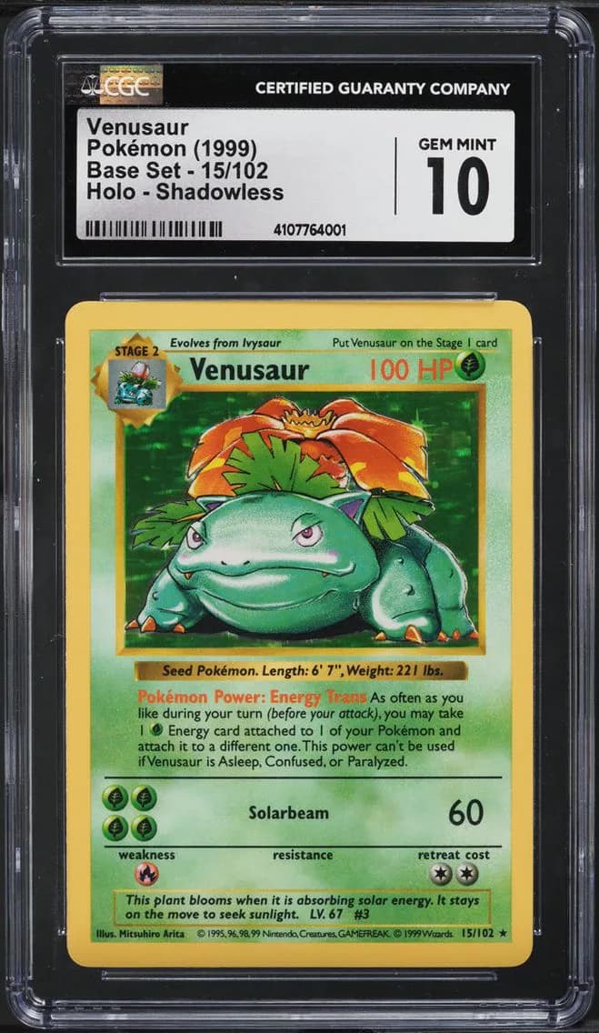 BASE SET SHADOWLESS HOLO VENUSAUR, CGC 10
