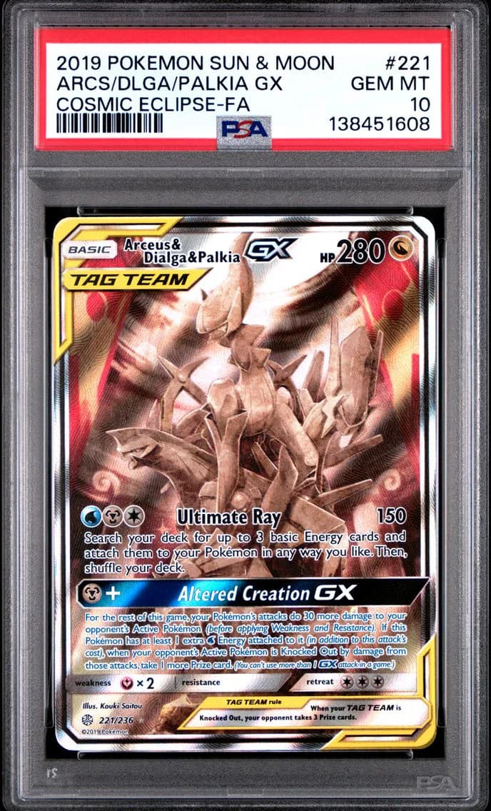 Full Art/Arceus & Dialga & Palkia GX, PSA 10