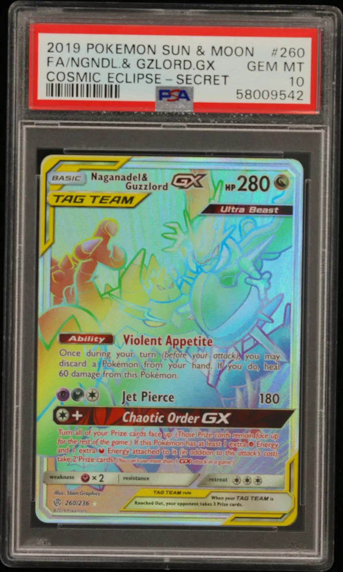 Full Art/Naganadel & Guzzlord GX, PSA 10