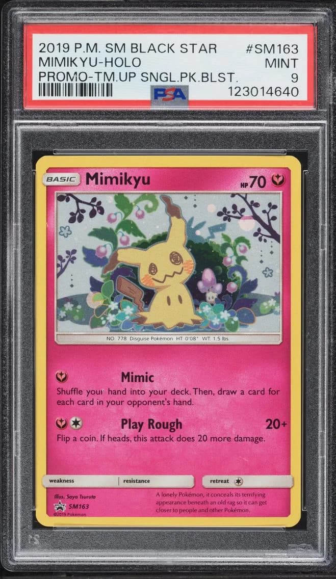 Pokemon Sun & Moon Black Star Promo Team Up Holo Mimikyu #SM163, PSA 9
