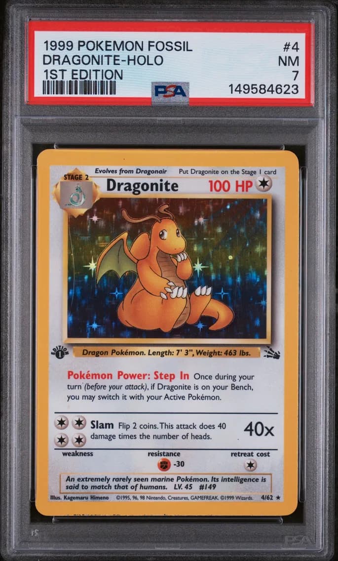 Dragonite-Holo 1st Edition, PSA 7