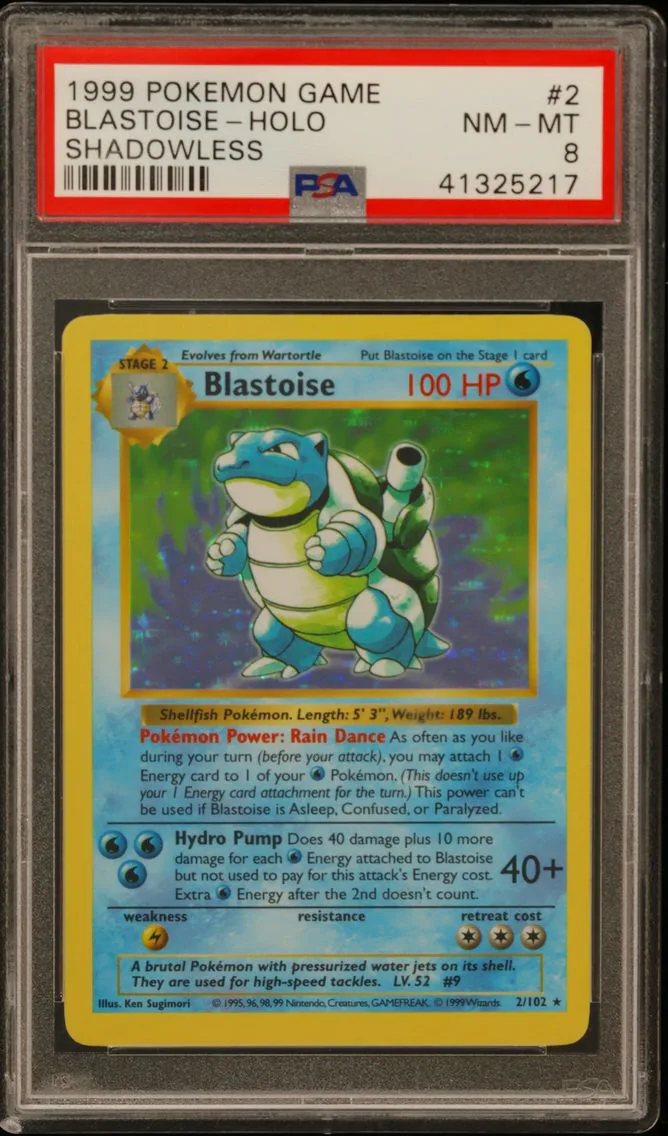 Blastoise-Holo Shadowless, PSA 8