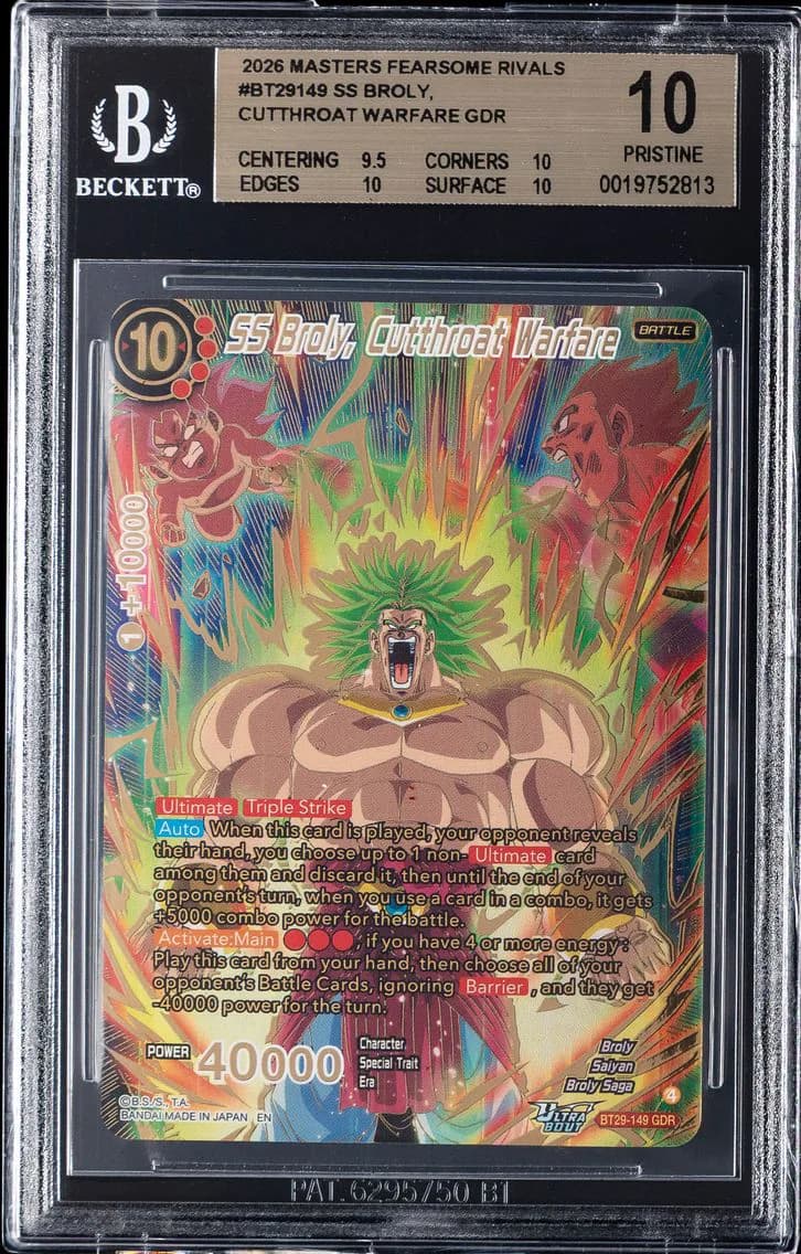 SS Broly, Cutthroat Warfare GDR BGS 10 Dragon Ball Super Card Game Masters Fearsome Rivals, BGS Pristine 10