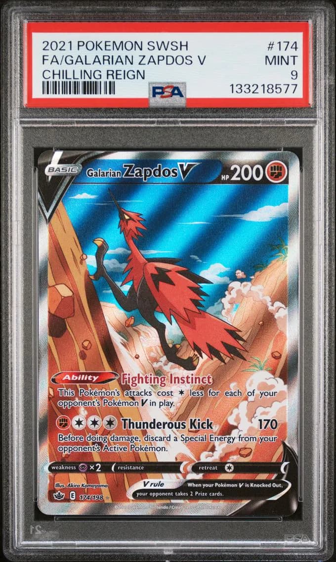Full Art/Galarian Zapdos V, PSA 9