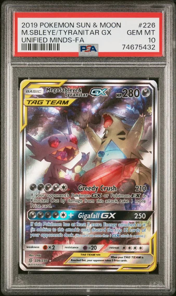 Full Art/Mega Sableye & Tyranitar GX, PSA 10