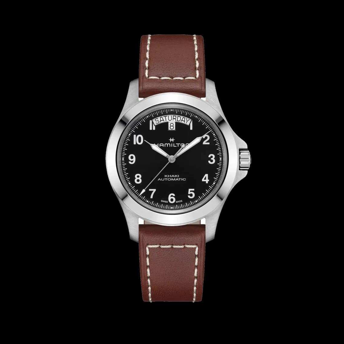 Hamilton Khaki Field Auto 40mm - Black on Brown Leather Strap, TEDDY BALDASSARRE 10