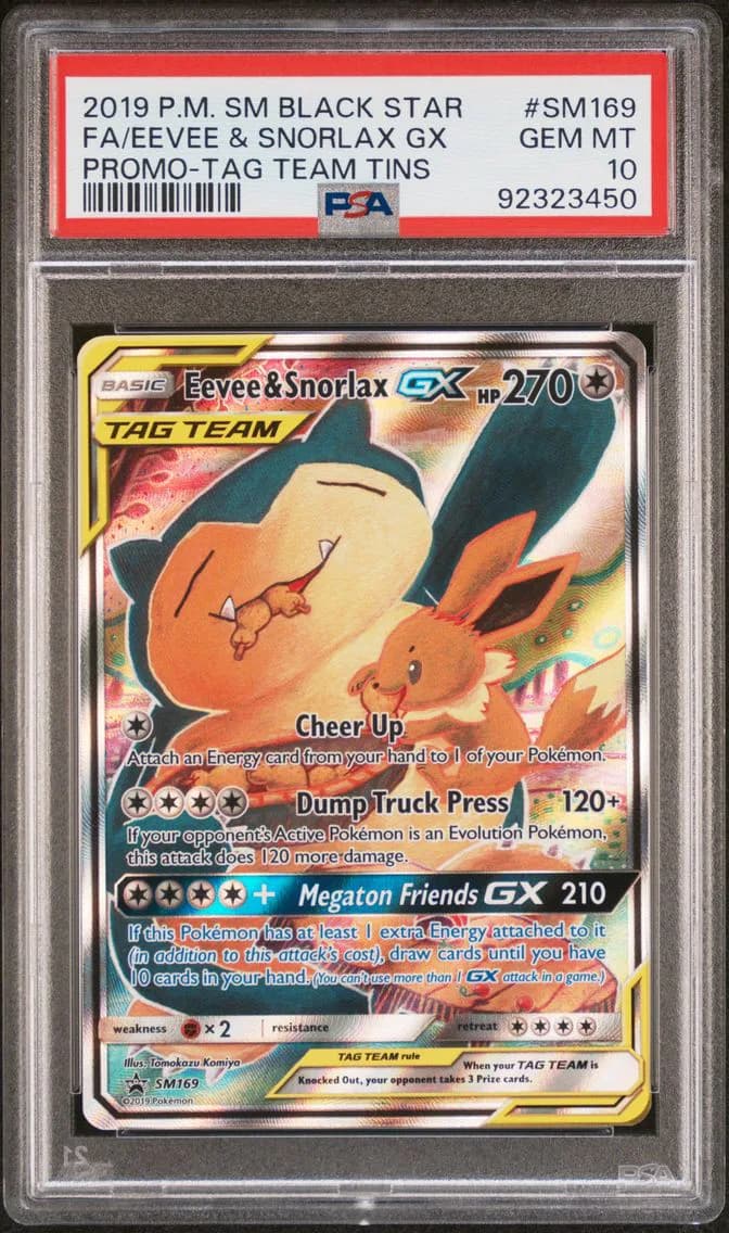 Full Art/Eevee & Snorlax GX, PSA 10