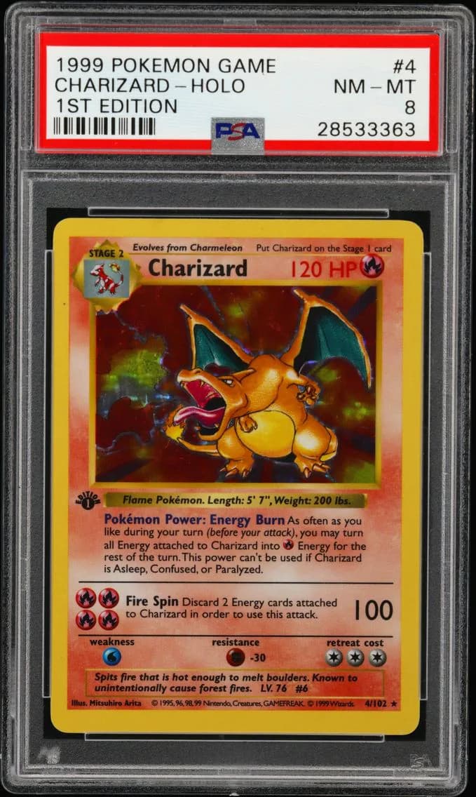 Charizard-Holo 1st Edition, PSA 8