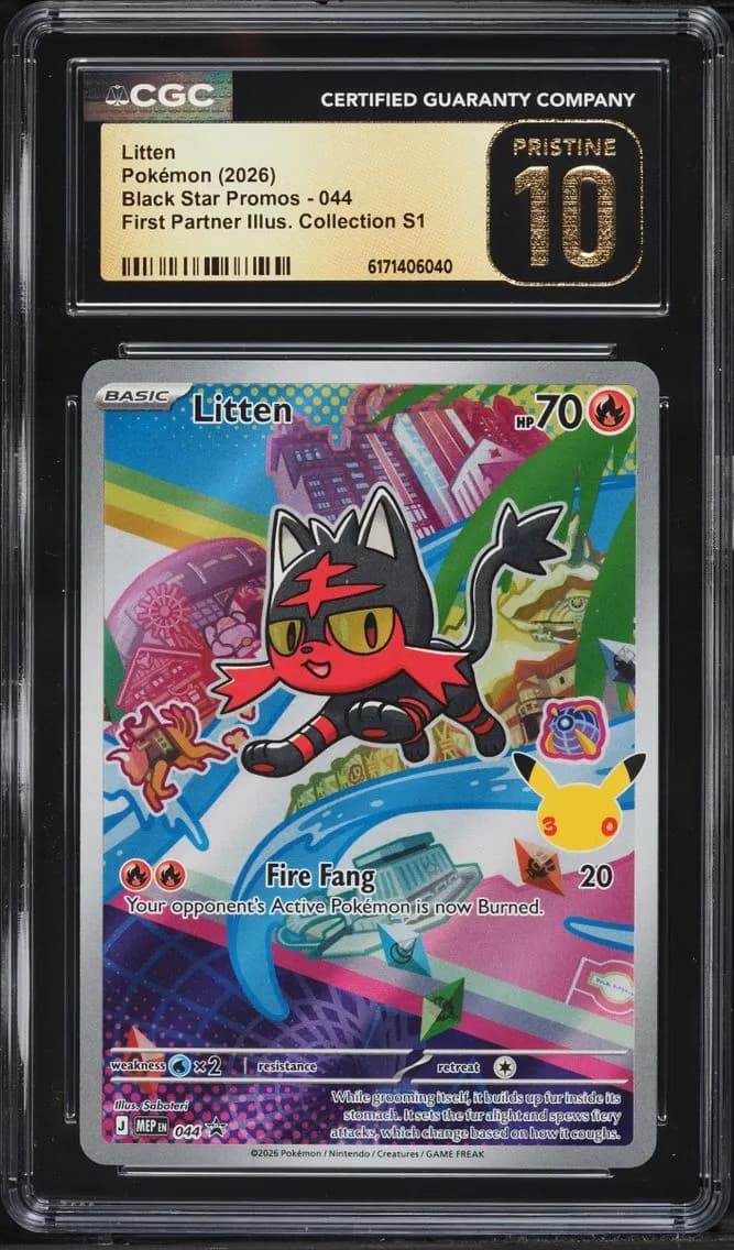 Pokemon Mega Promo First Partner Illustration S1 Full Art Litten #44, CGC Pristine 10