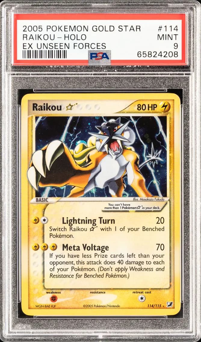 POKEMON EX UNSEEN FORCES | GOLD STAR #114 RAIKOU-HOLO, PSA 9