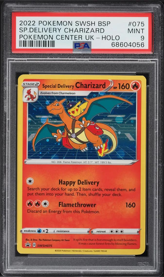SWSH BLACK STAR PROMO UK HOLO SPECIAL DELIVERY CHARIZARD, PSA 9