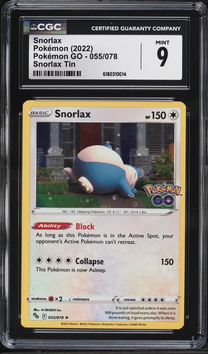 Pokemon Sword & Shield GO Snorlax Tin Snorlax #55, CGC 9