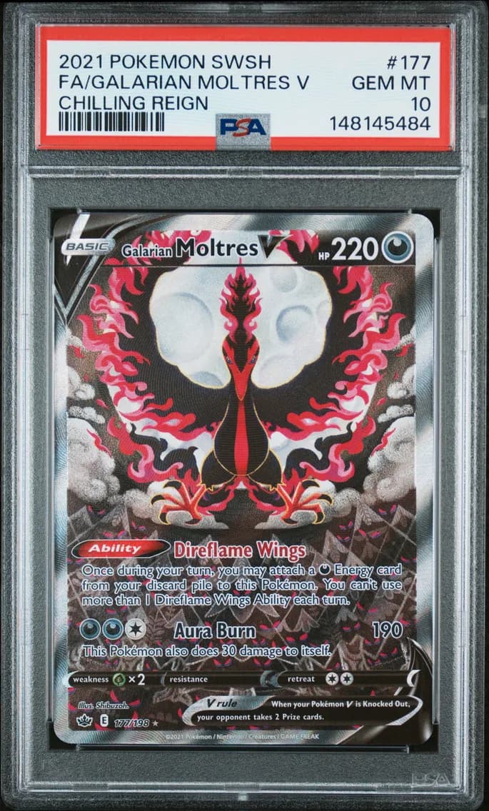 Full Art/Galarian Moltres V, PSA 10