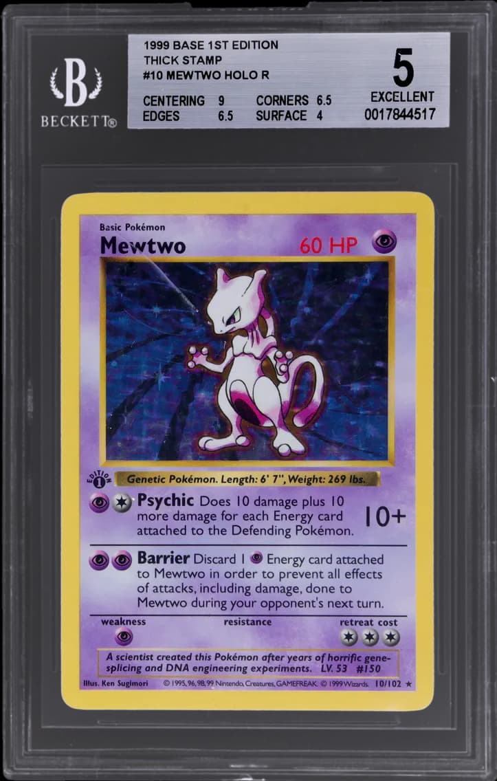 Mewtwo HOLO R BGS  Base 1st Edition Thick Stamp Pokemon, BGS 5