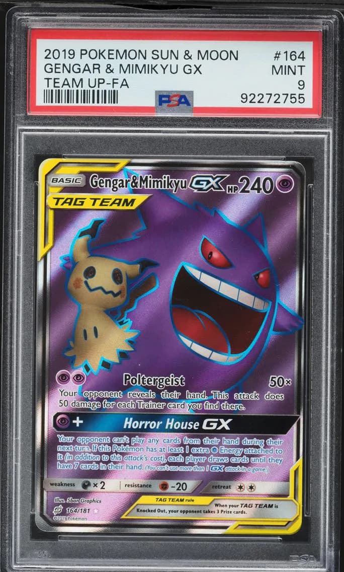 Full Art/Gengar & Mimikyu GX, PSA 9