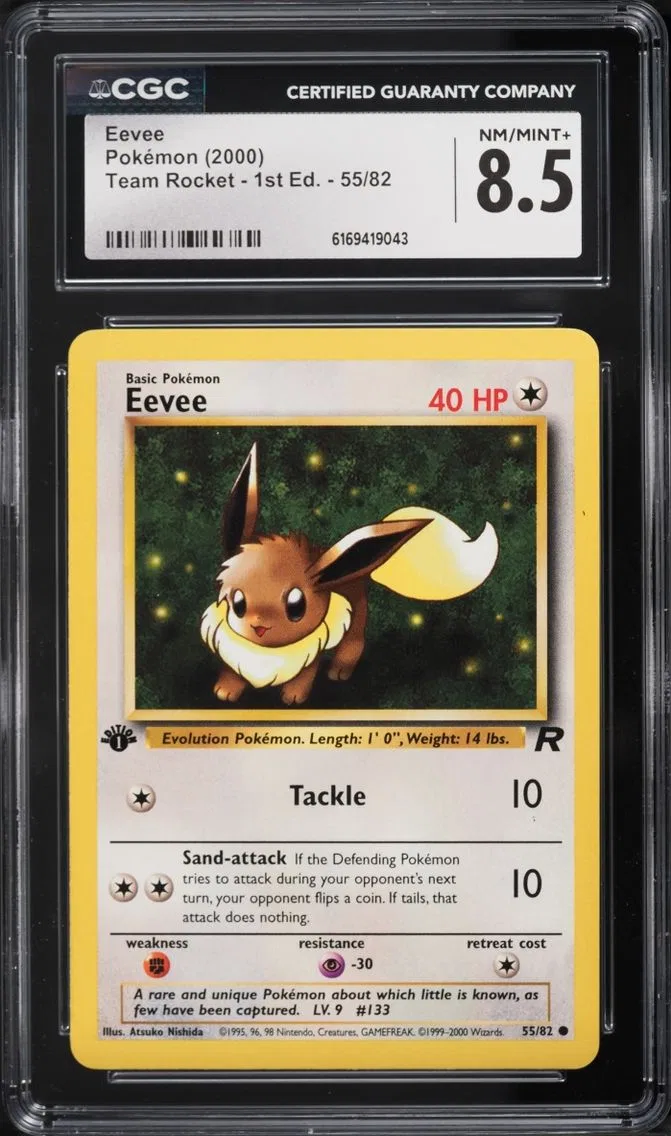 Pokemon Team Rocket 1st Edition Eevee #55, CGC 8.5