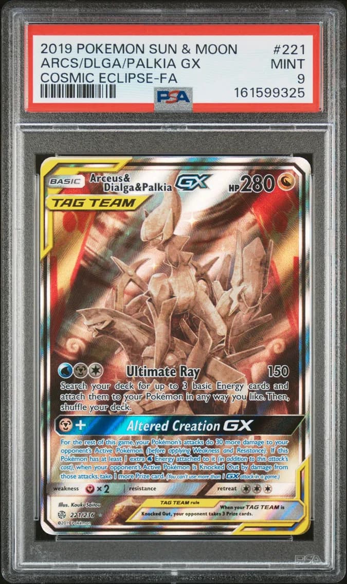 Full Art/Arceus & Dialga & Palkia GX, PSA 9