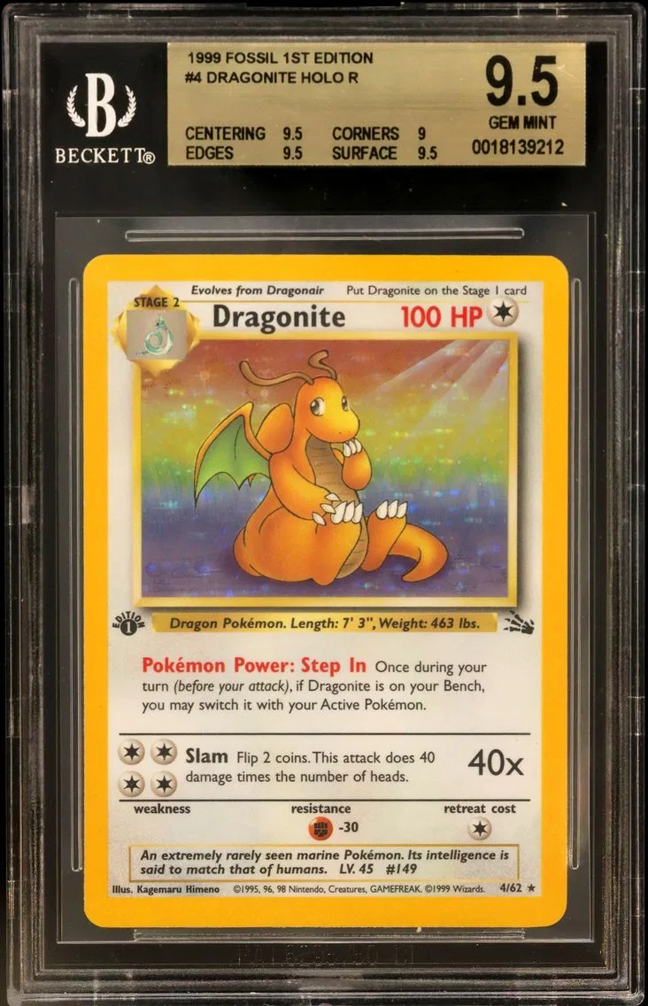 Dragonite HOLO R BGS 9.5 Fossil 1st Edition, BGS 9.5