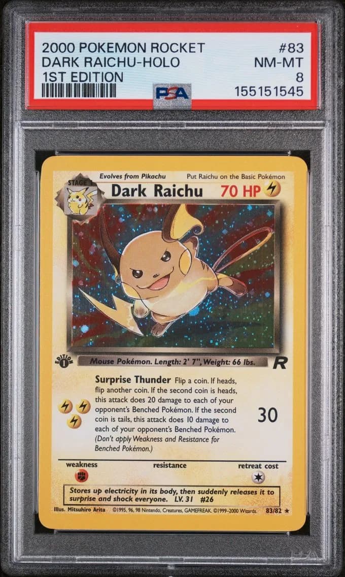 Dark Raichu-Holo 1st Edition, PSA 8