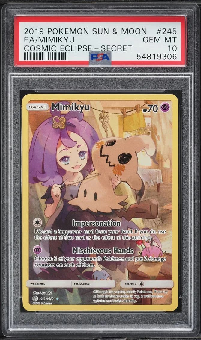 SUN & MOON COSMIC ECLIPSE FULL ART MIMIKYU, PSA 10