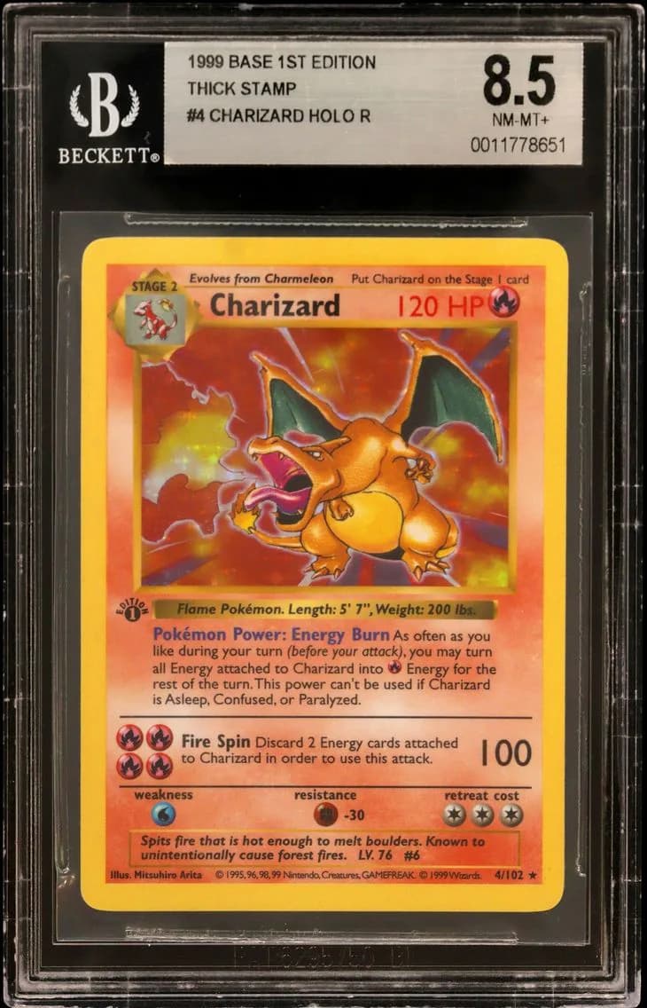 Charizard HOLO R/(Thin Stamp) BGS 8.5 Base 1st Edition, BGS 8.5