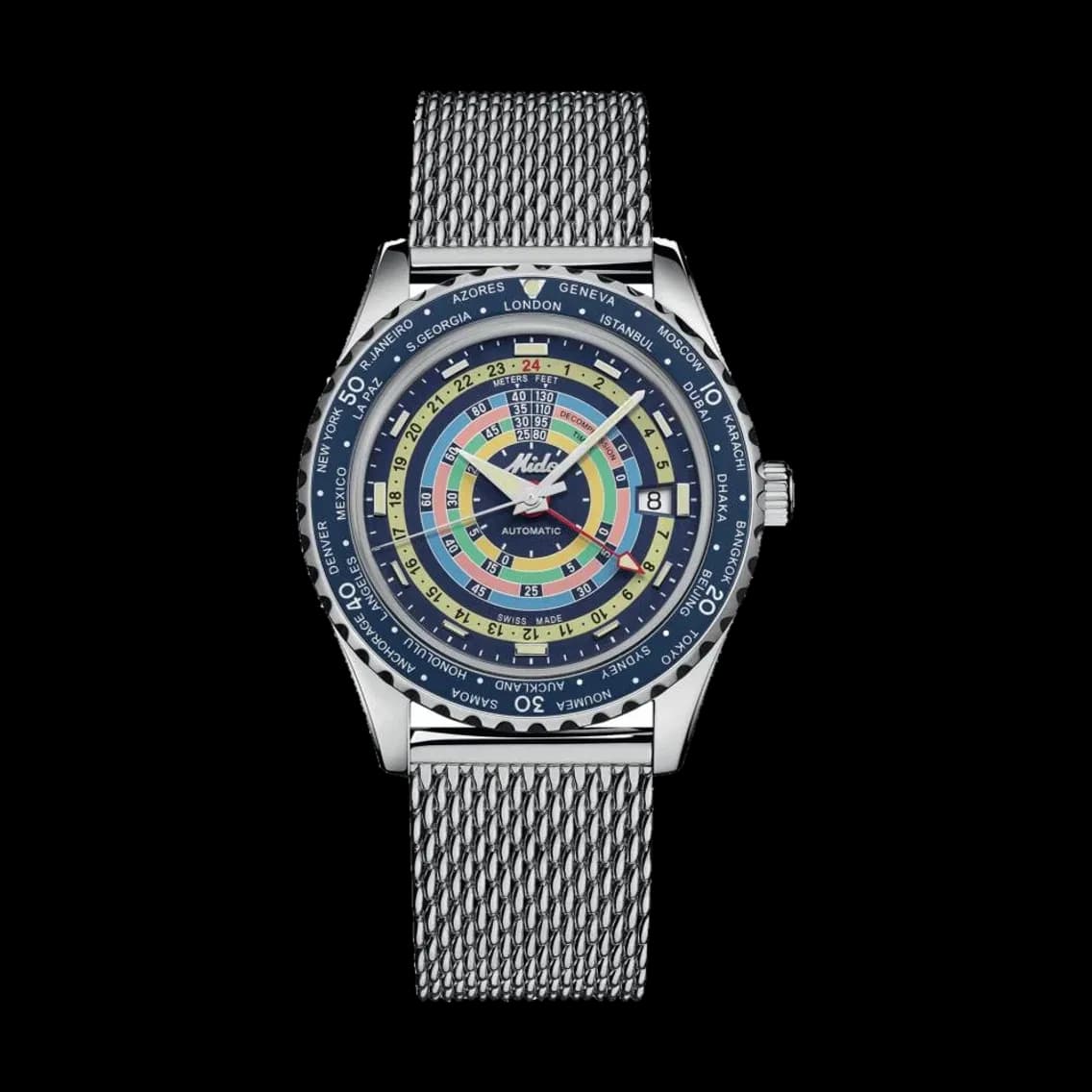 MIDO Ocean Star Decompression Worldtimer 40.5mm - Blue on Rubber Strap w/ Additional Bracelet, TEDDY BALDASSARRE 10