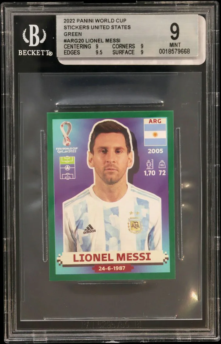 Lionel Messi BGS 9 Panini World Cup Stickers United States Green, BGS 9