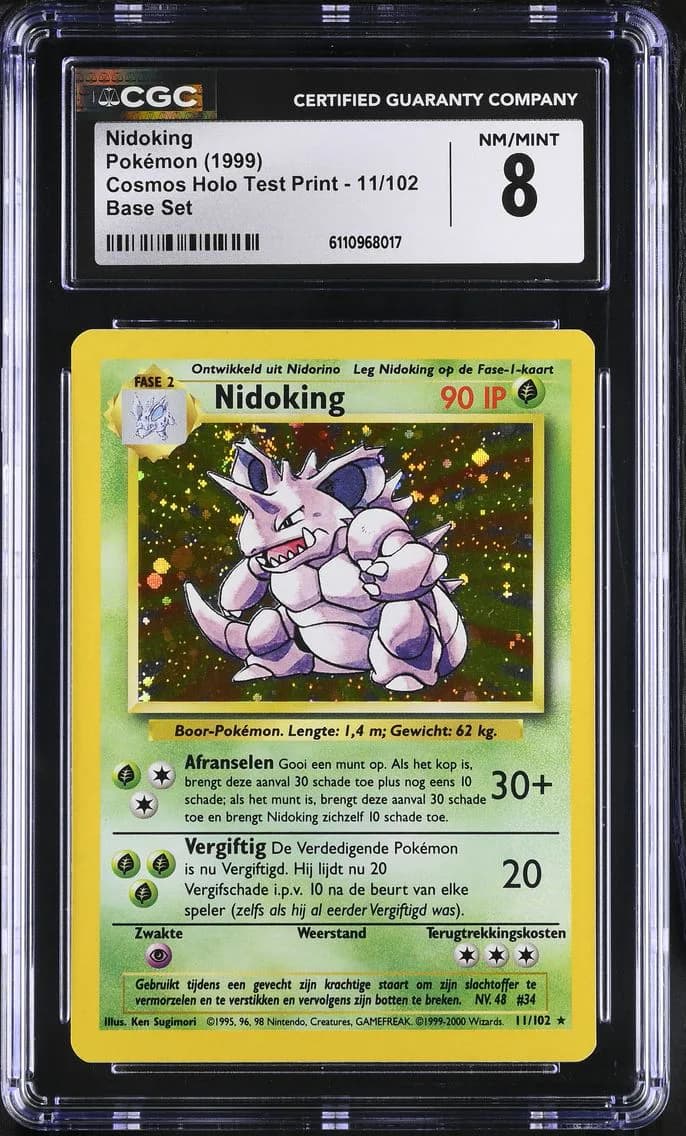 Cosmos Holo Test Print - English Nidoking Rare Holo Base Set, CGC 8