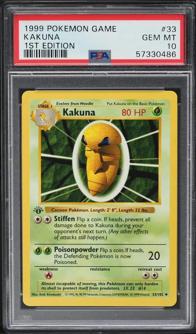 BASE SET SHADOWLESS 1ST EDITION KAKUNA, PSA 10