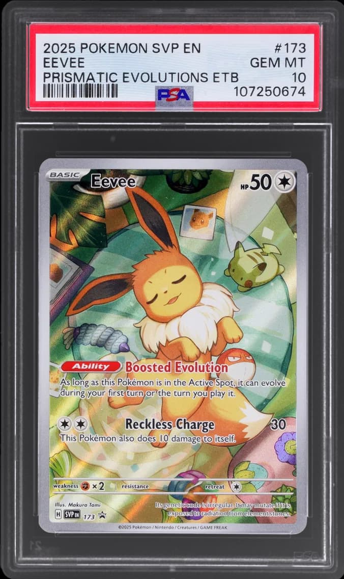 SCARLET AND VIOLET BLACK STAR PROMO PRISMATIC EVOLUTION ELITE TRAINER BOX EEVEE, PSA 10