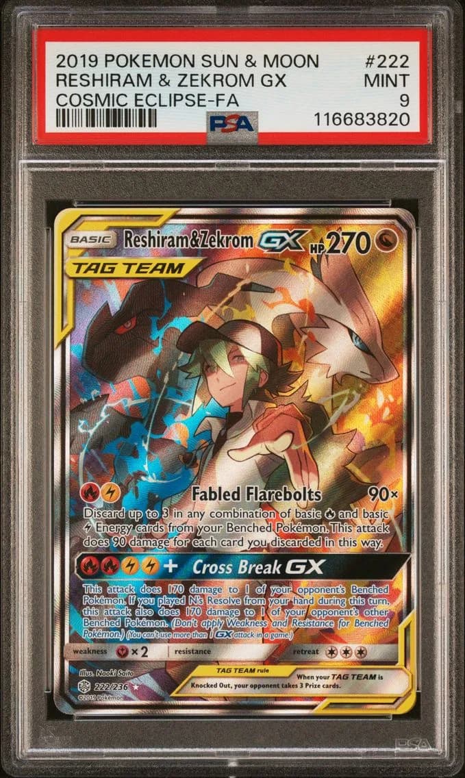 Full Art/Reshiram & Zekrom GX, PSA 9