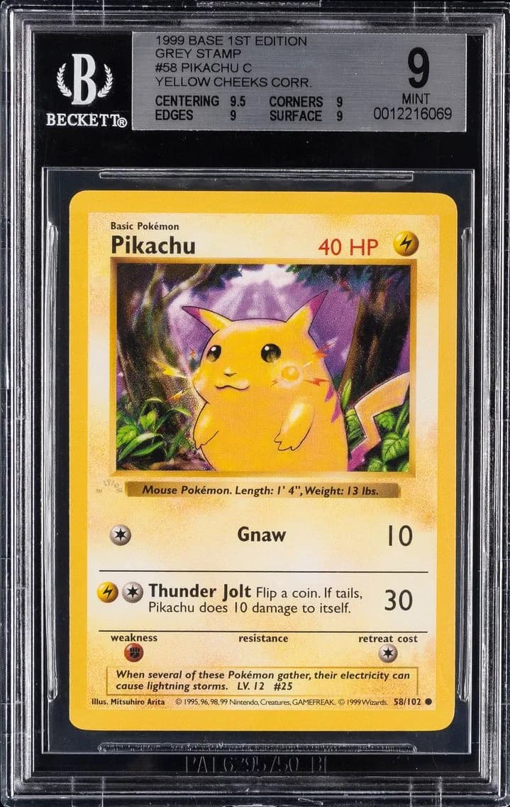 Pikachu BGS 9 Base Set | 1st Edition Grey Stamp, BGS 9