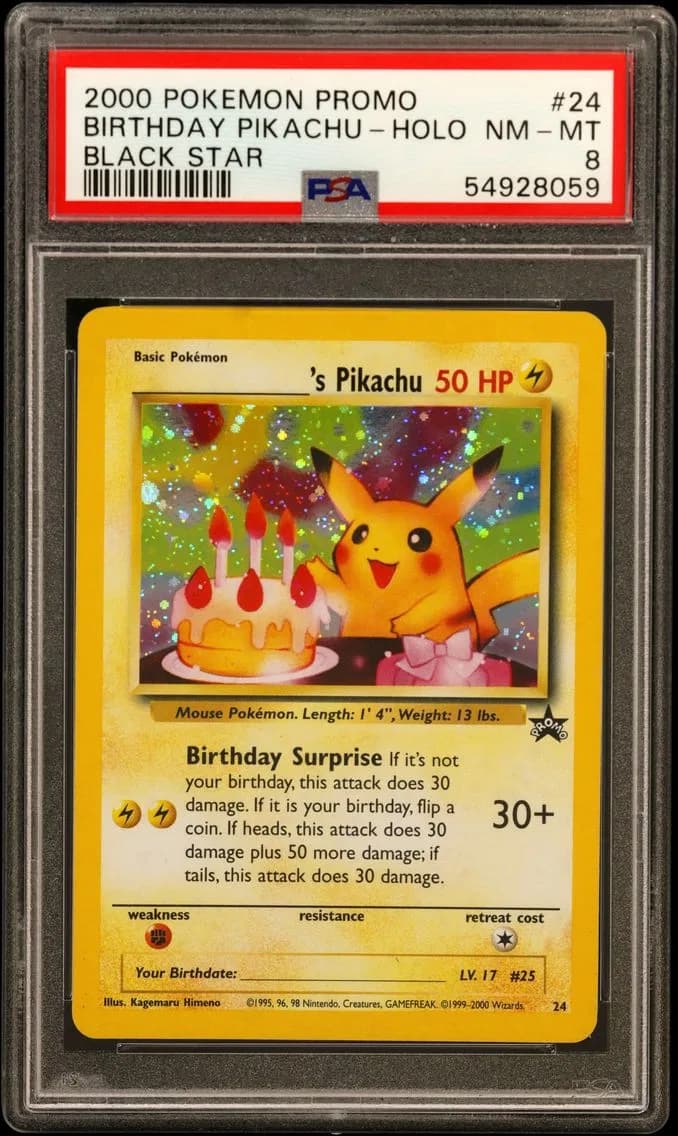 Birthday Pikachu-Holo, PSA 8