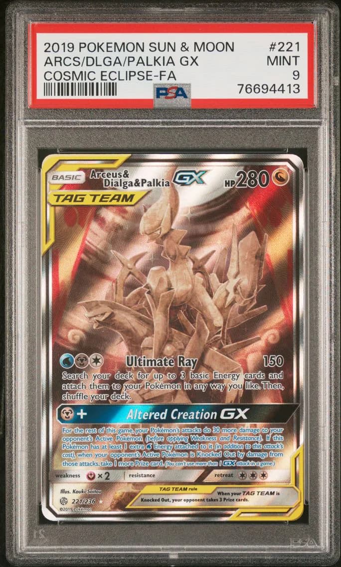 Full Art/Arceus & Dialga & Palkia GX, PSA 9