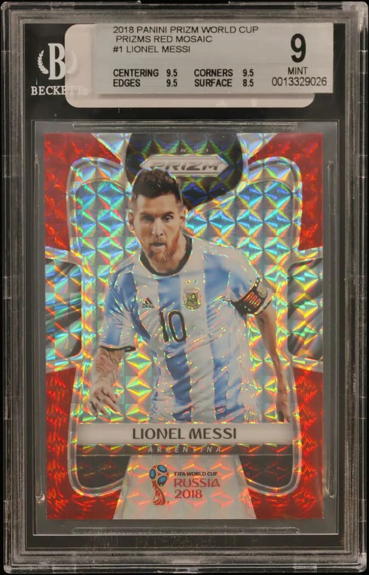 Lionel Messi BGS 9 Panini Prizm World Cup Prizms Red Mosaic, BGS 9