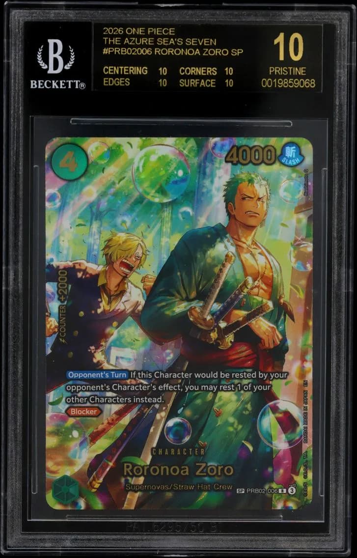 Roronoa Zoro SP BGS 10 One Piece Card Game The Azure Sea's Seven, BGS 10