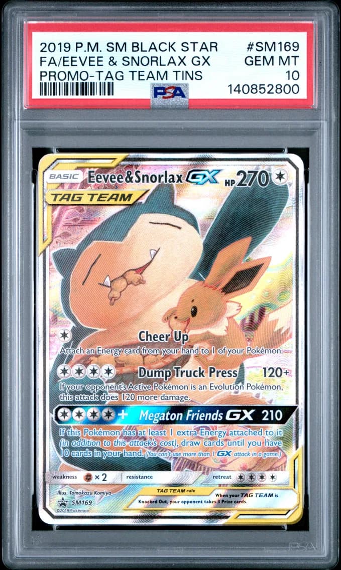 Full Art/Eevee & Snorlax GX, PSA 10